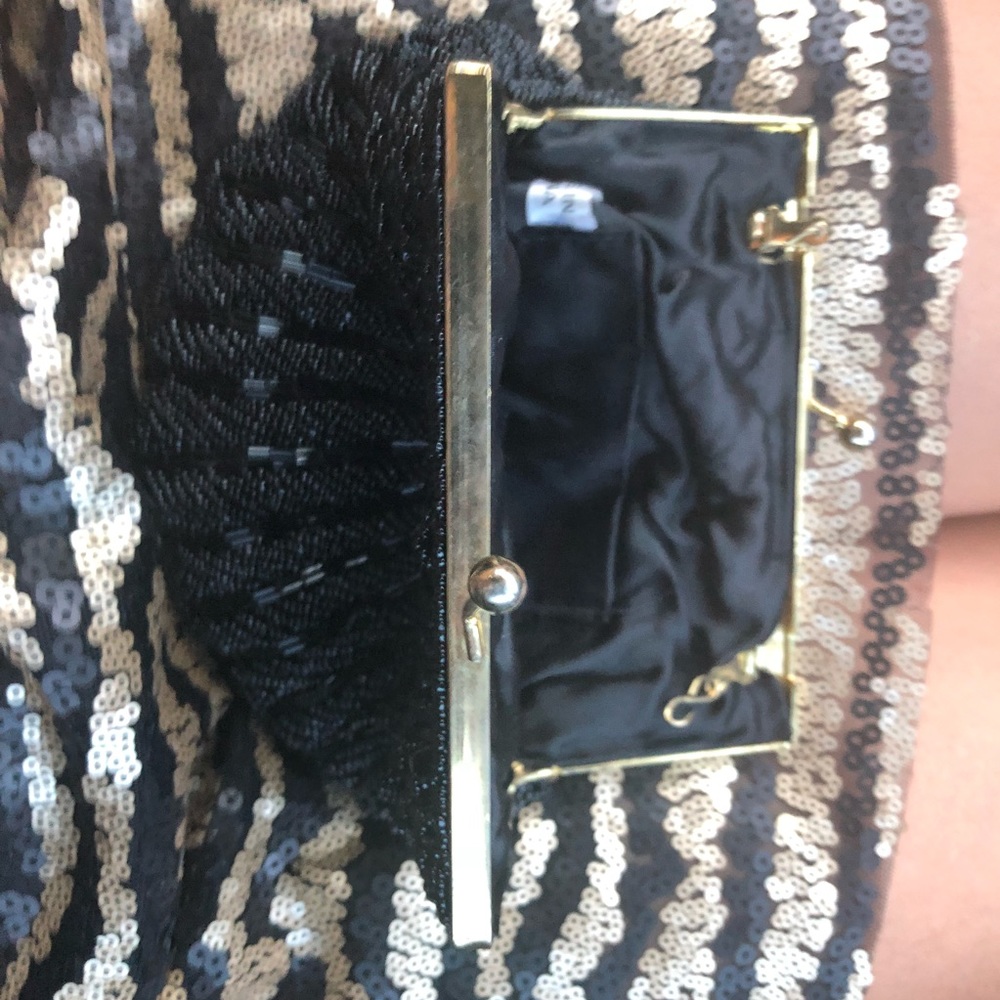 Black Beaded Purse Clutch 20s Flapper Great Gatsby - Picture 2 of 3